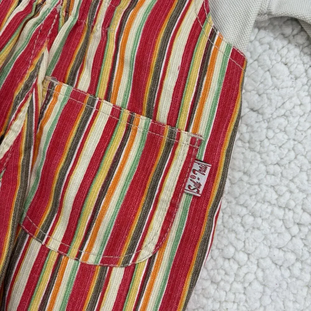 Vintage Striped‎ Hippie Boho Overalls Shortalls Set Flower Baby Girl 90s Y2K